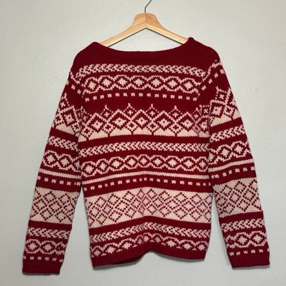 Women's Size S VTG Eddie Bauer Lambswool Nordic Fair Isle Red Holiday Sweater - Picture 4 of 5